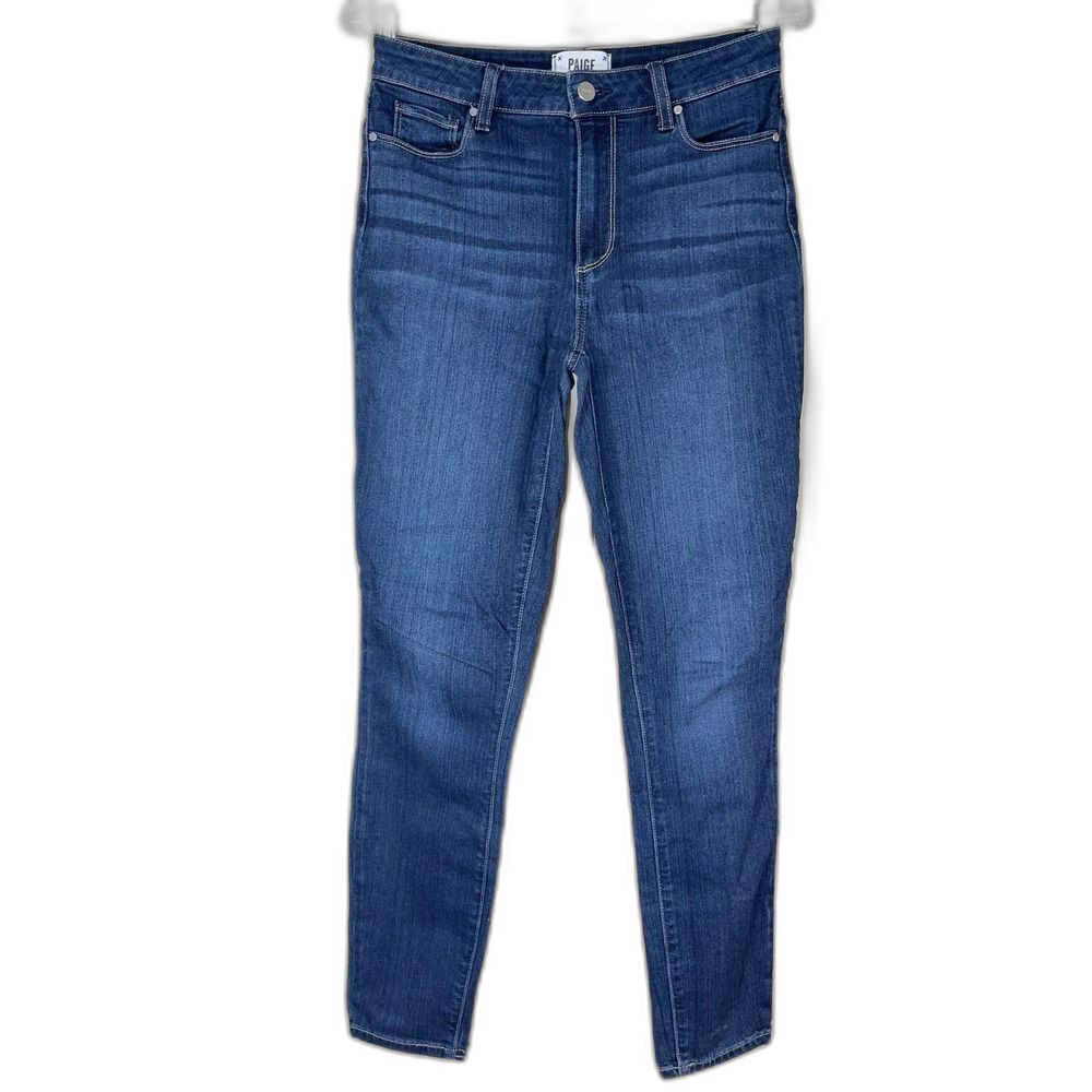 PAIGE mid Rise Skinny Hoxton Ankle Jeans W/28 Blue Hartmann Dark Wash - Picture 2 of 16